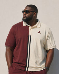 Big & Tall Men’s Red & Khaki Contrasting Color Simple Chest-Printed Polo Shirt And Short-Sleeve Shorts Set