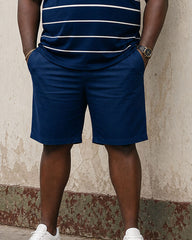Big & Tall Men's Daily Travel Wear Striped Contrast POLO Shirt Short Sleeve Shorts Suit