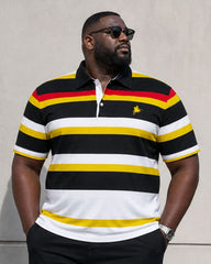 Big & Tall Men's Business Leisure Travel Daily Bright Color Striped POLO Shirt Short Sleeve Shorts Set