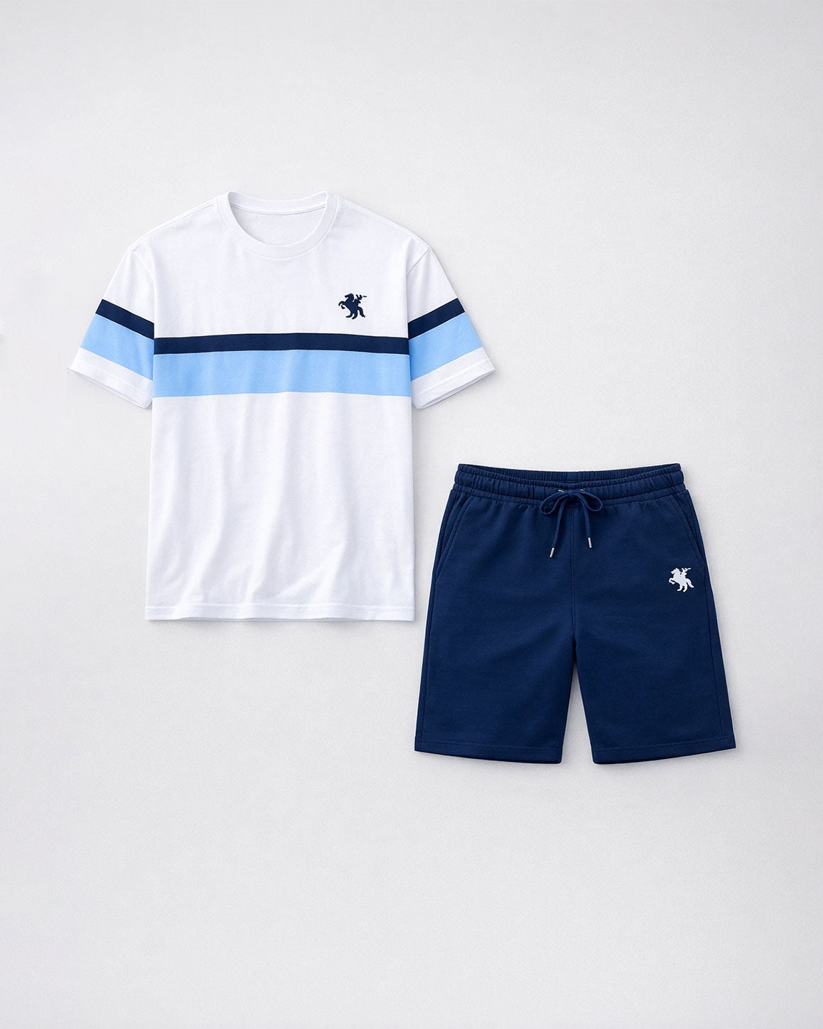 Big & Tall Men's White Simple Casual Contrast Small Label Printed Short Sleeve T-Shirt Shorts Set