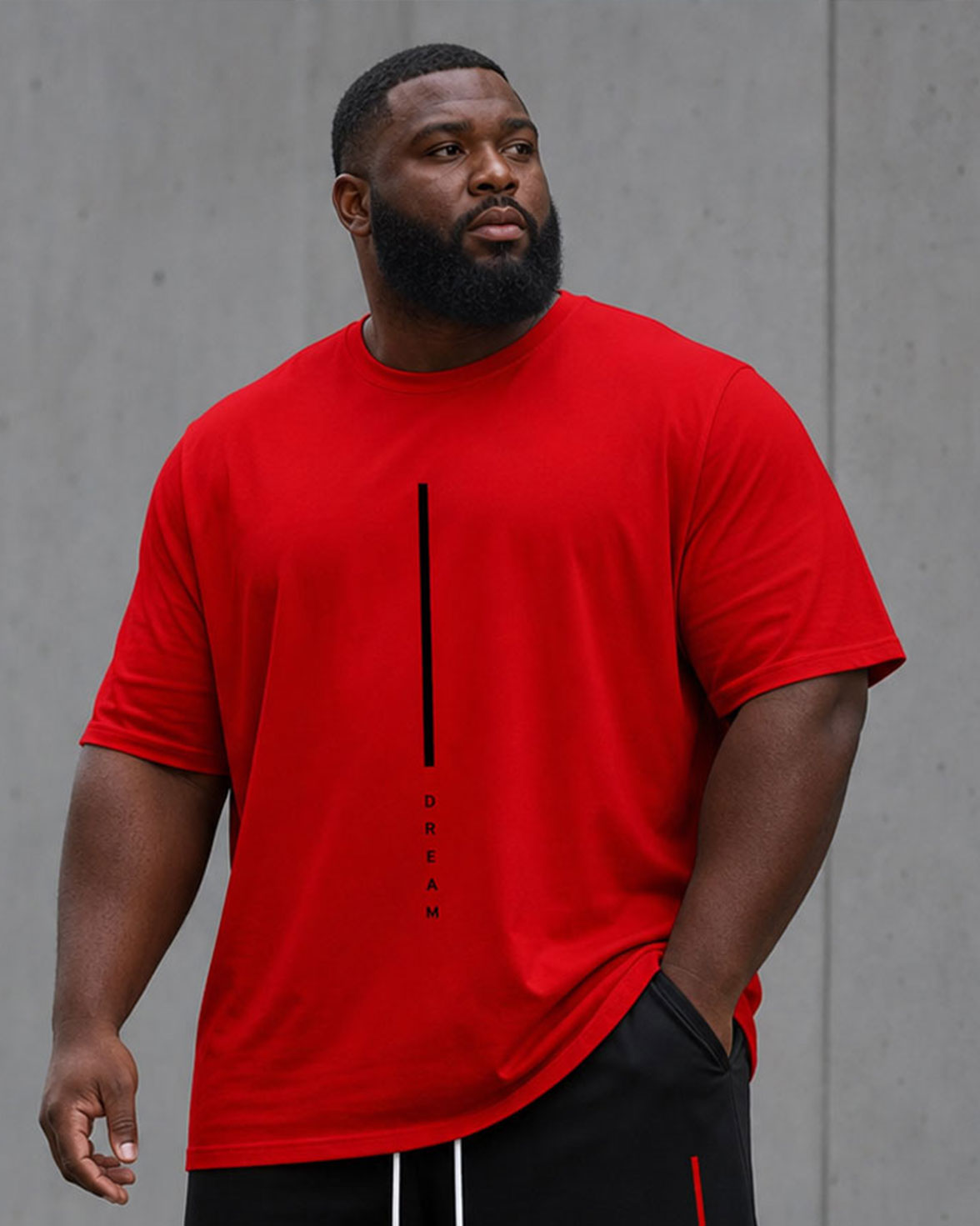 Big & Tall Men's Daily Travel Leisure Party Red & Black Short Sleeve T-Shirt Shorts Set
