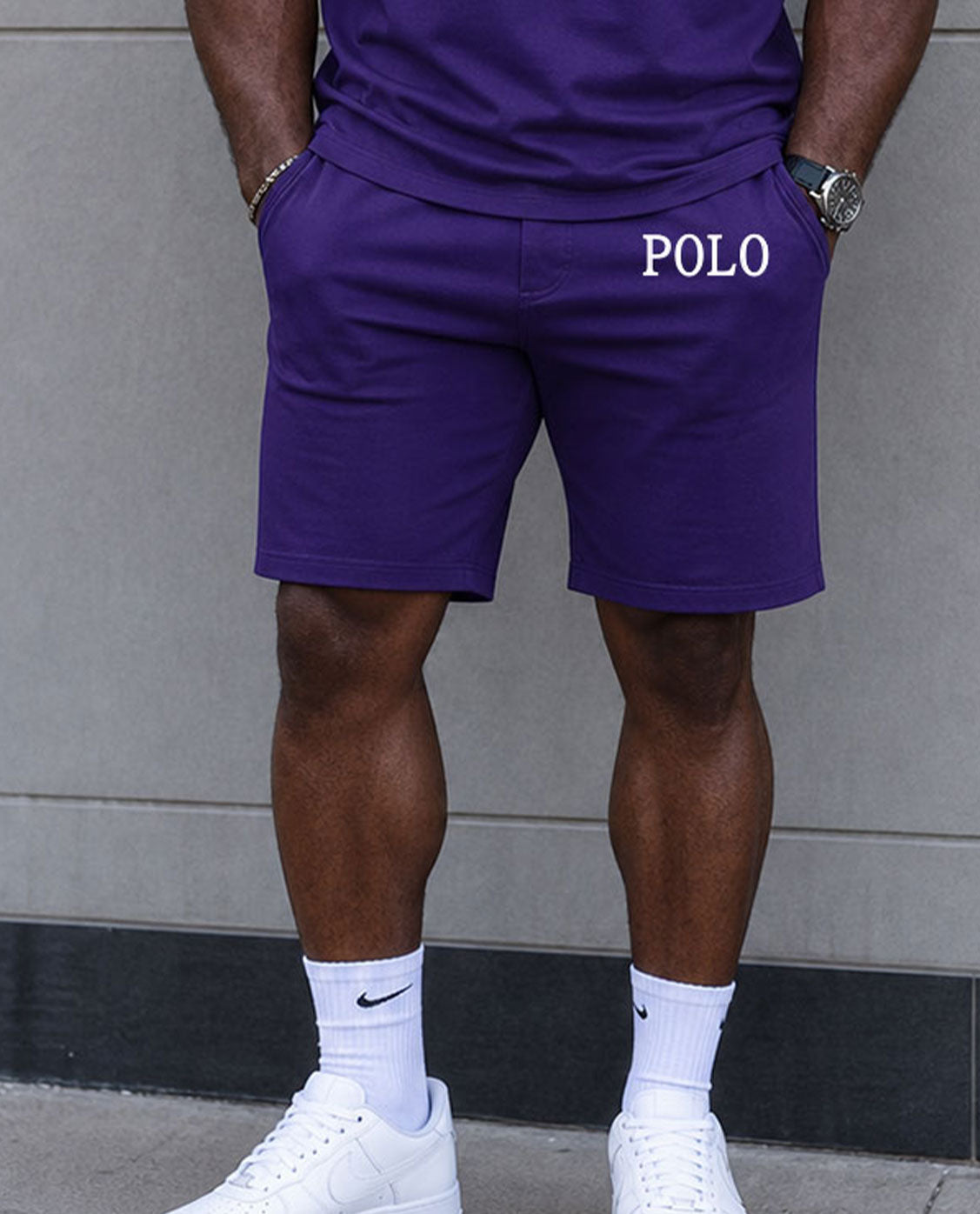 Big & Tall Men's Simple Daily Leisure Travel Vacation Purple POLO Shirt Short Sleeve Shorts Set