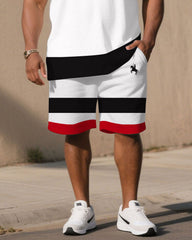 Big & Tall Men's Simple Casual Thick Striped Stitching T-Shirt Shorts Set