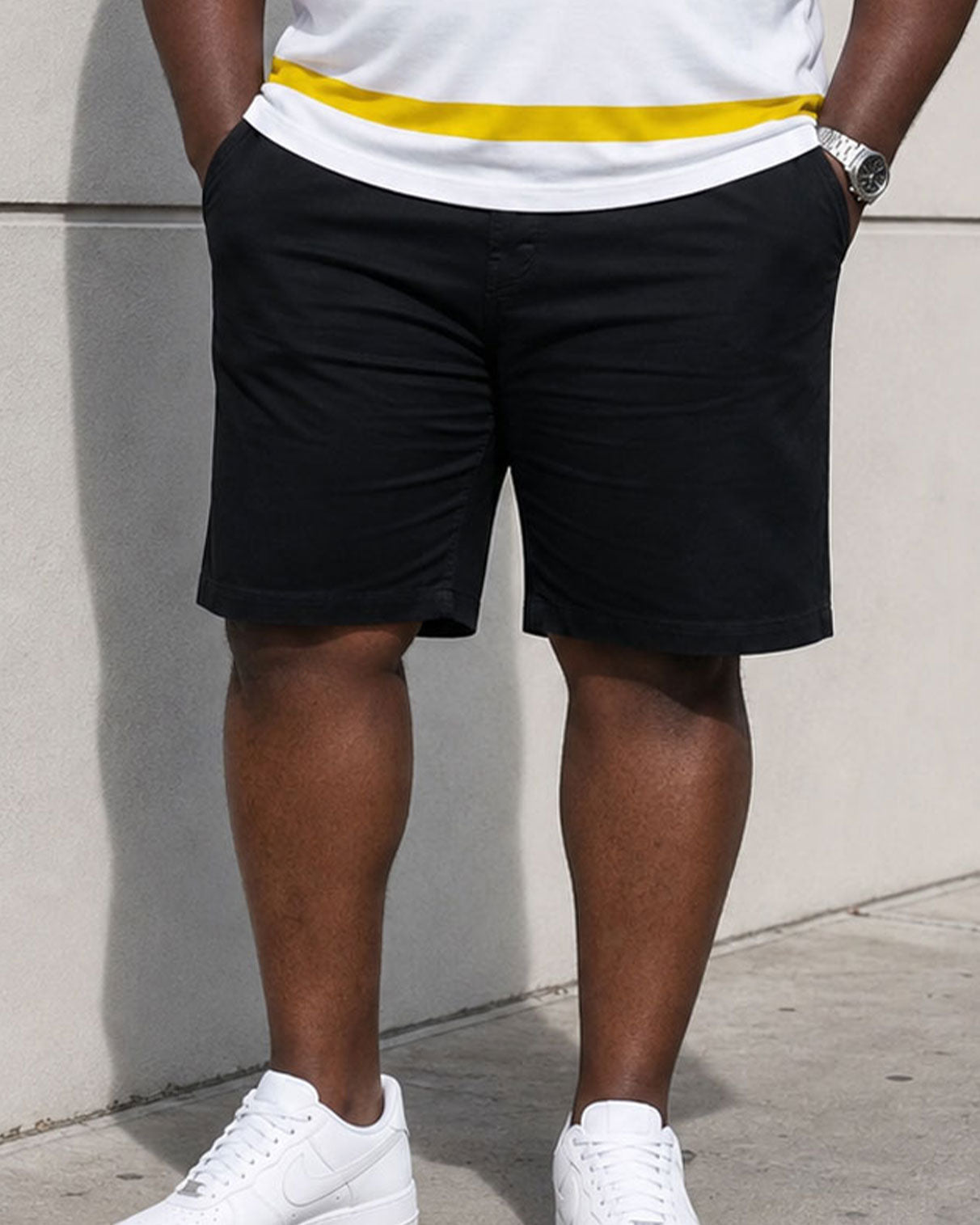 Big & Tall Men's Business Leisure Travel Daily Bright Color Striped POLO Shirt Short Sleeve Shorts Set