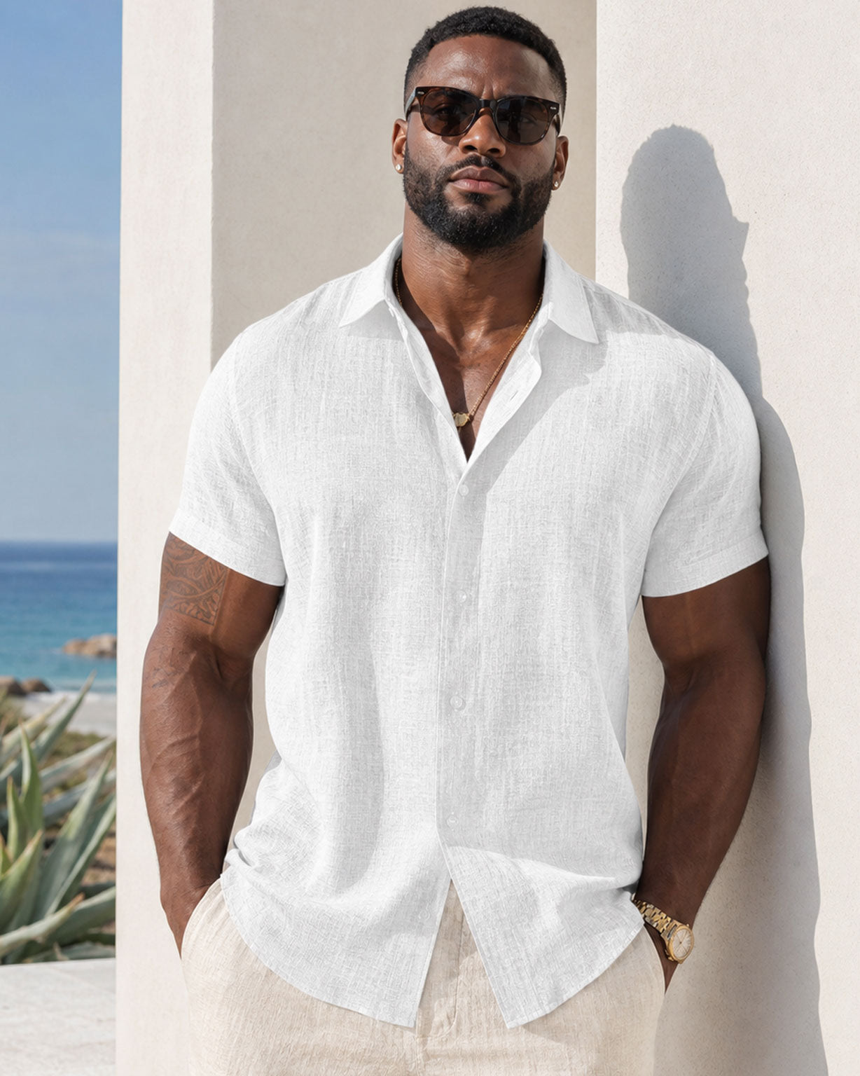 Men's Loose Sweatshirt Cotton Linen Shirt Beach Large Size Men's Short-sleeved Shirt
