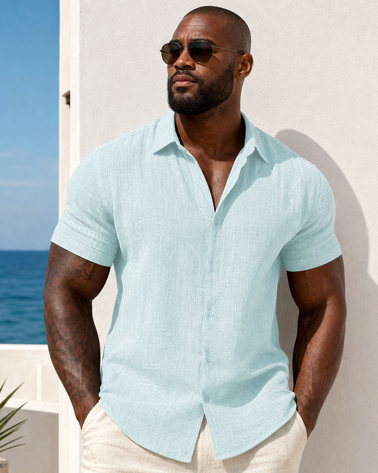 Men's Loose Sweatshirt Cotton Linen Shirt Beach Large Size Men's Short-sleeved Shirt