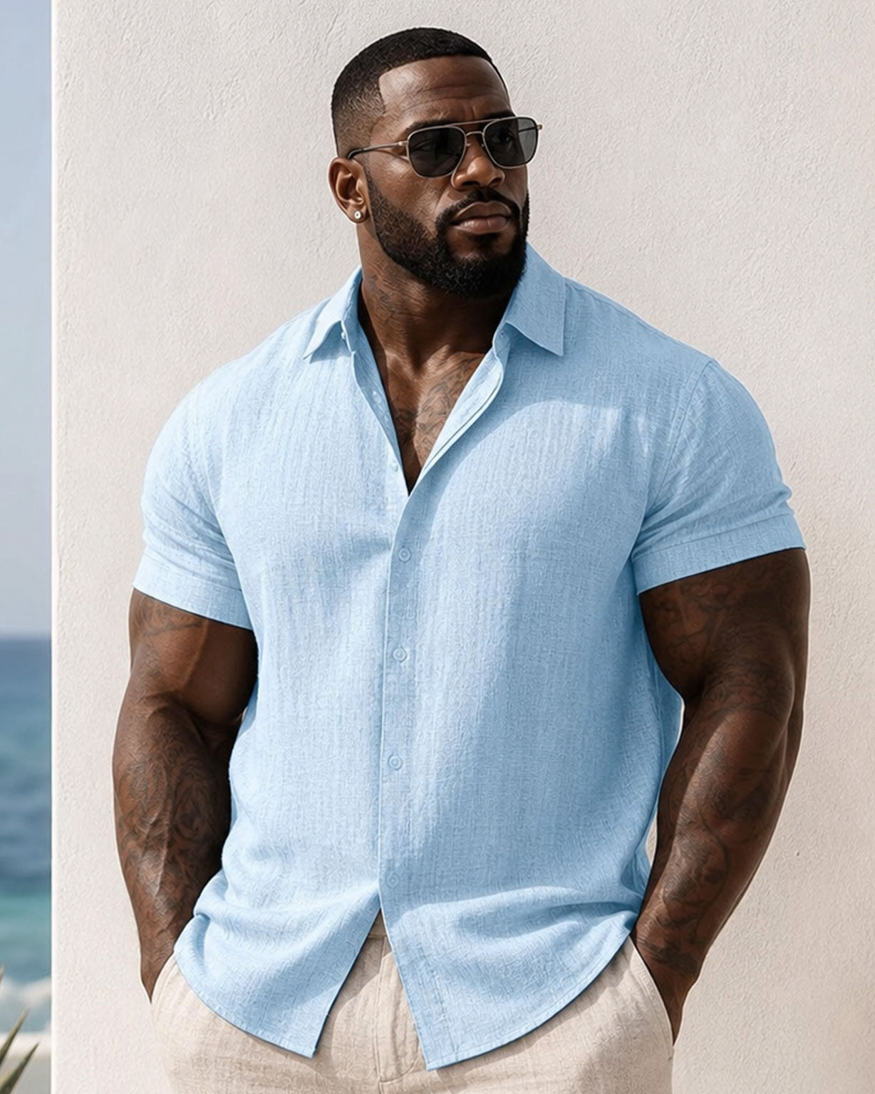 Men's Loose Sweatshirt Cotton Linen Shirt Beach Large Size Men's Short-sleeved Shirt
