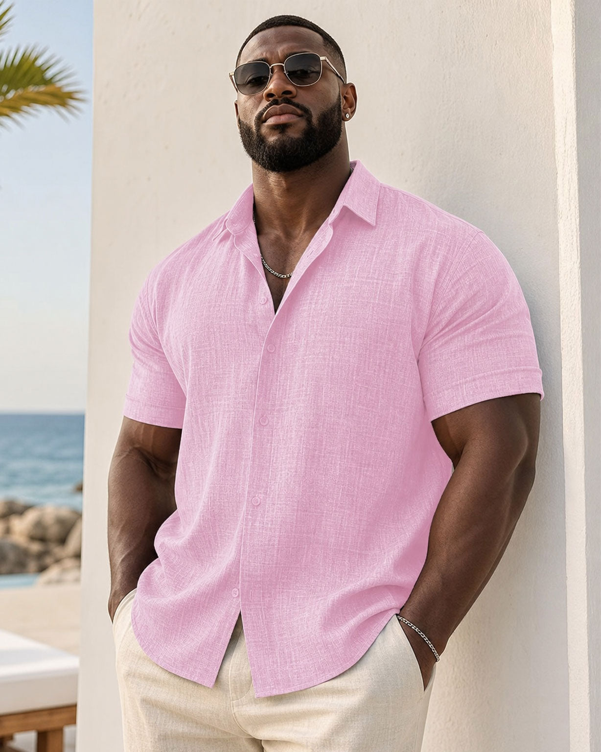 Men's Loose Sweatshirt Cotton Linen Shirt Beach Large Size Men's Short-sleeved Shirt