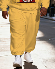 Big & Tall Men's Yellow Fashion Cool Sunglasses Cigar Santa Claus Print Hoodie Set