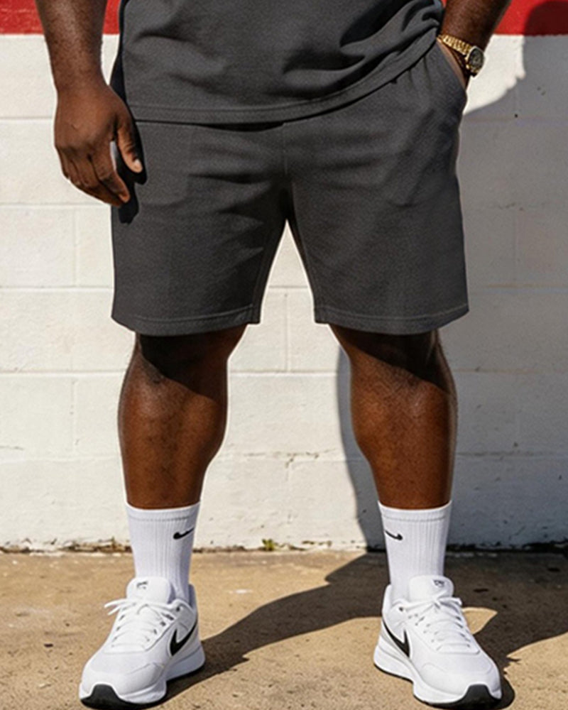 Big & Tall Men's American Flag Break Off Chain Fist Print POLO Short Sleeve Shorts Set