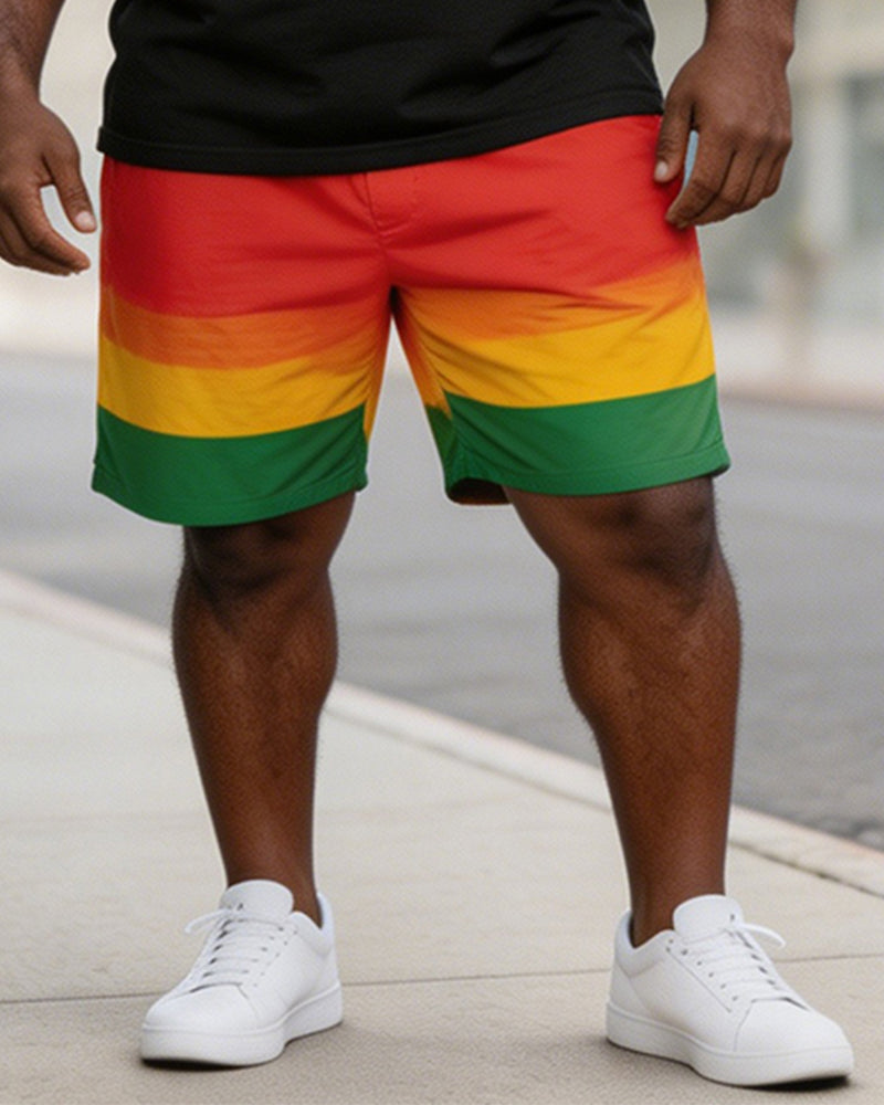 Big & Tall Men's Juneteenth 1865 Fist Print POLO Short Sleeve Shorts Set