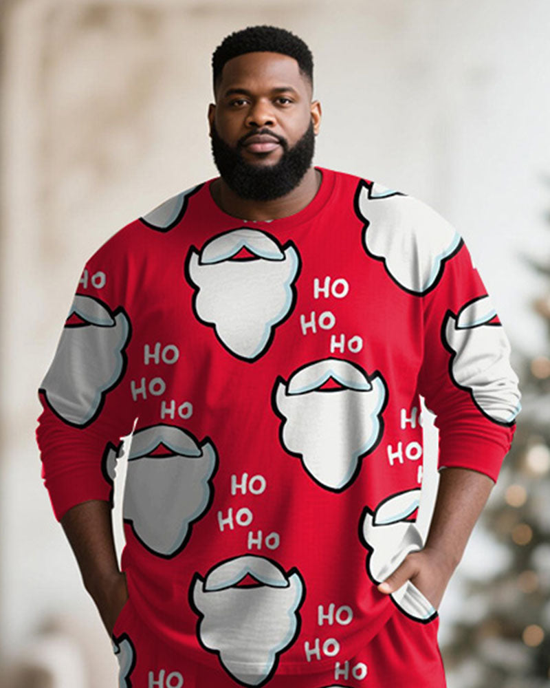 Big & Tall Men's Santa Claus Cartoon Print Long Sleeve T-Shirt Pants Set