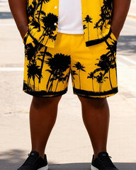 Big & Tall Men's Bright Yellow Coconut Printed Short Sleeve Shirt Shorts Set