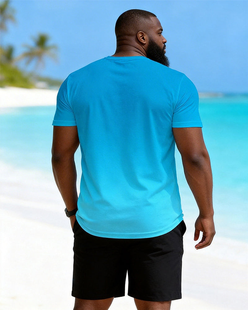 Big & Tall Men's Fishing ECG Print Round Neck Short Sleeve T-Shirt Shorts Set