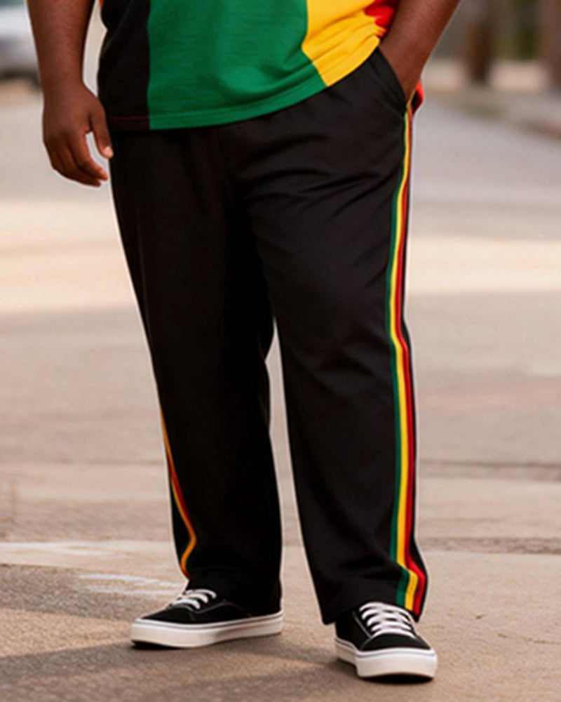 Big & Tall Men's Pan-African Four-Color Vertical Print T-Shirt Pants Set