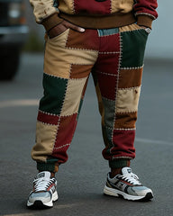 Big & Tall Men's African Map Patchwork Printed Round Neck Sweatshirt Set