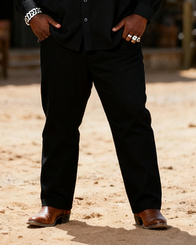 Big & Tall Men's Western Black Floral Print Long Sleeve Shirt Pants Set