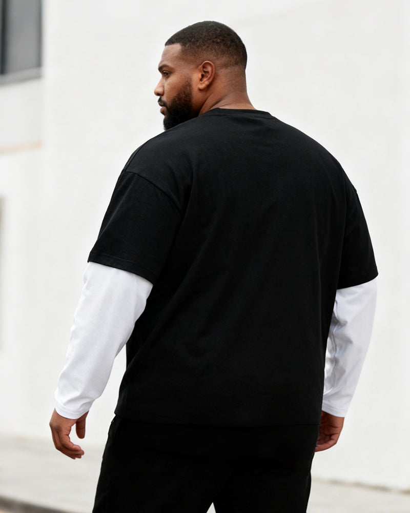 Big & Tall Men's "No Fear" Trend Graffiti Printed Fake Two Long Sleeve T-Shirts