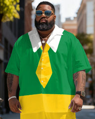 Big & Tall Men's Christmas Elf Tie Cosplay Printed Short Sleeve Shirt Shorts Set