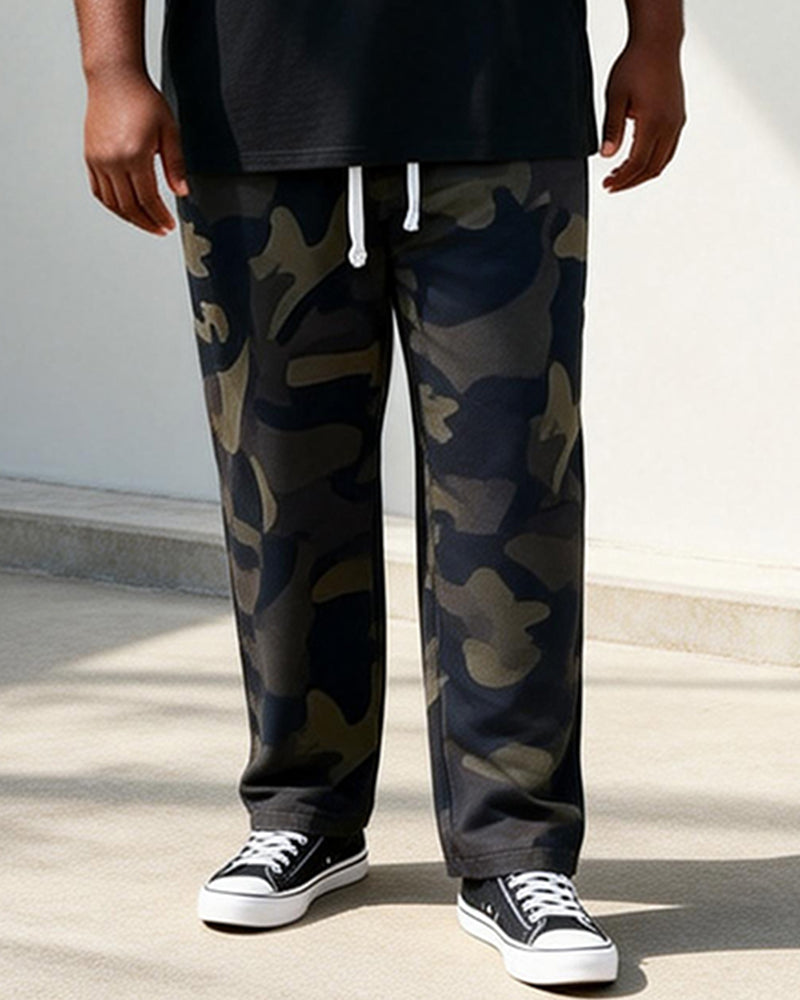 Big & Tall Men's Simple Black T Camouflage Print T-Shirt Pants Set