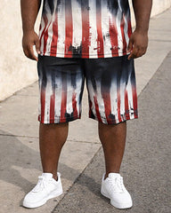 Big & Tall Men's American Flag Cross Splash Ink Star Printed Round Neck Short Sleeve T-Shirt Shorts Set