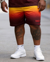 Big & Tall Men'sJuneteenth Alphabet Gradient Print Round Neck Short Sleeve T-Shirt Shorts Set