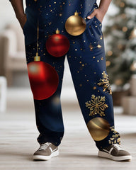 Big & Tall Men's Christmas Snowflake Decorative Printed Long Sleeve T-Shirt Pants Set