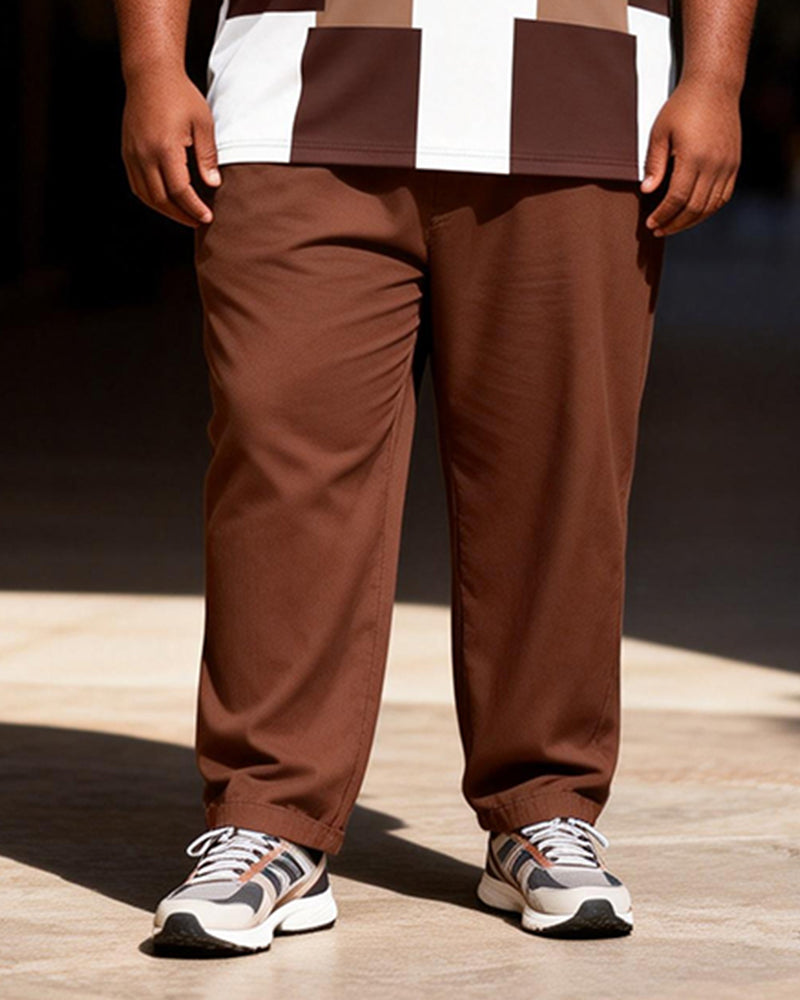 Big & Tall Men's Brown And White Checkerboard Printed T-Shirt Pants Set
