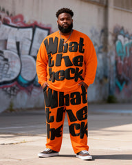 Big & Tall Men's What The Heck Alphabet Print Long Sleeve T-Shirt Pants Set