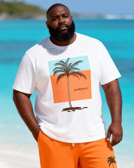 Big & Tall Men's Summer Coconut Shadow Print Round Neck Short Sleeve T-Shirt Shorts Set