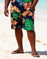 Big & Tall Men's Tropical Floral Tortoise Leaf Printed Round Neck Short Sleeve T-Shirt Shorts Set