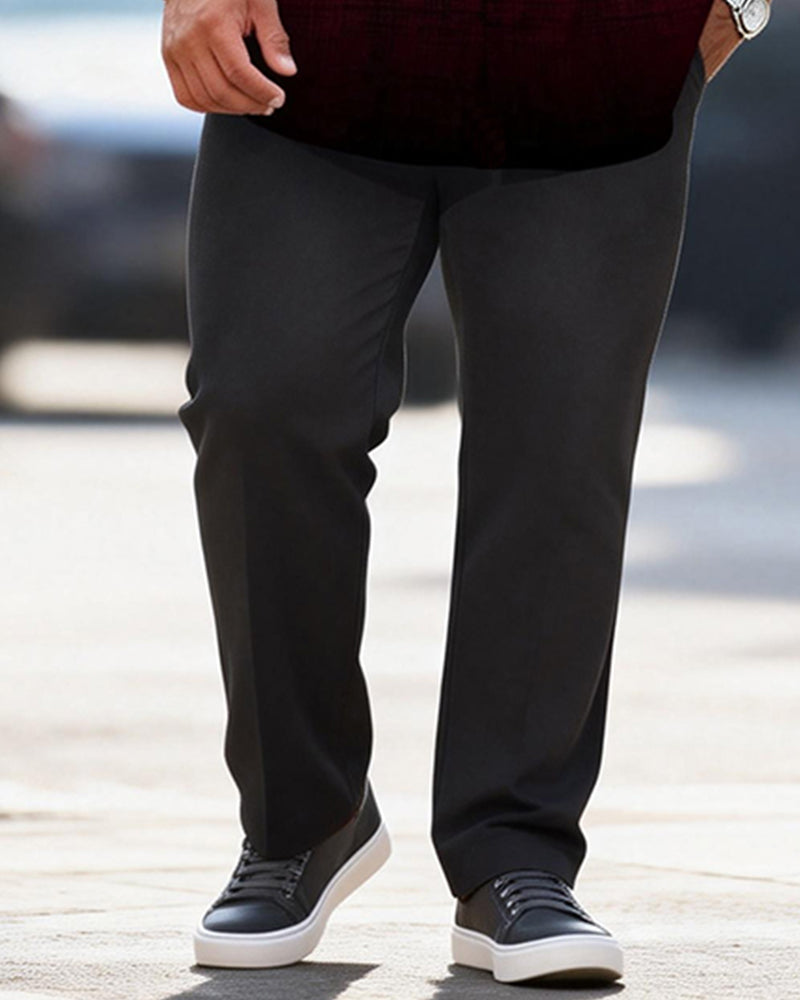 Big & Tall Men's Red Gradient Check Print Zipper Polo Short Sleeve Pants Set