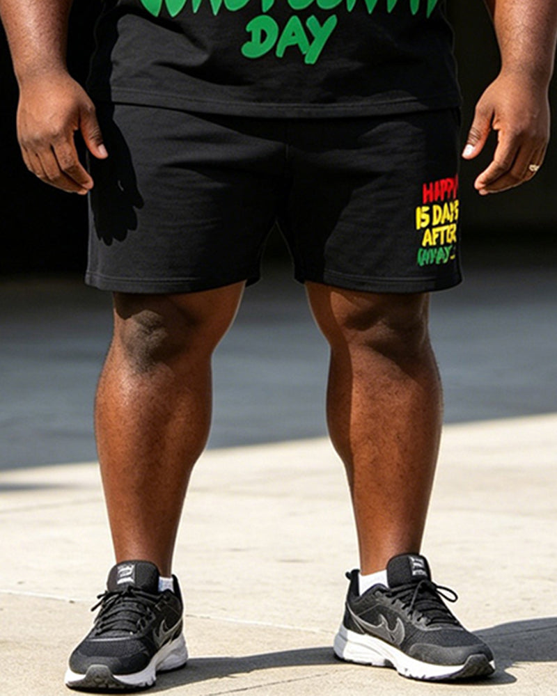 Big & Tall Men's Happy 15 Days After Juneteenth Day Printed Polo Shirt and Shorts Set