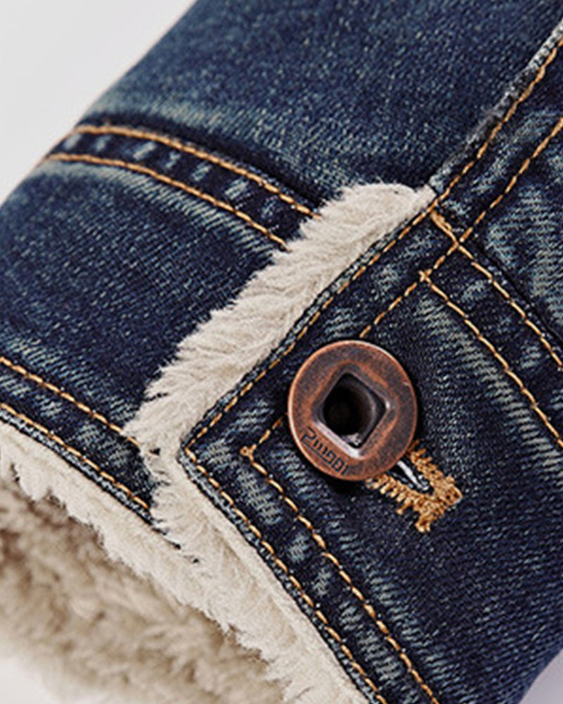 Big & Tall Men's Thickened Velvet Lapel Fur Collar Jacket Coat M-7XL