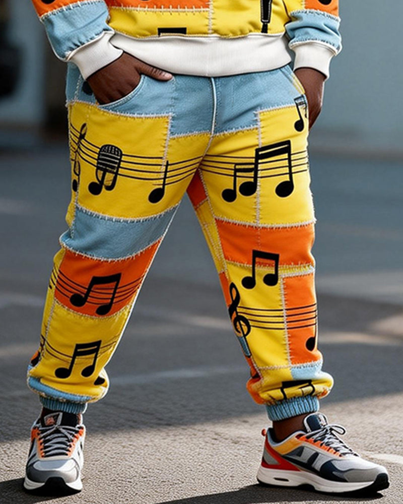 Big & Tall Men's LOVE Note Contrast Stitching Printed Round Neck Sweater Set