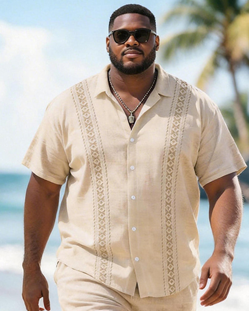 Big & Tall Men's Khaki Diamond Print Short Sleeve Shirt Shorts Set