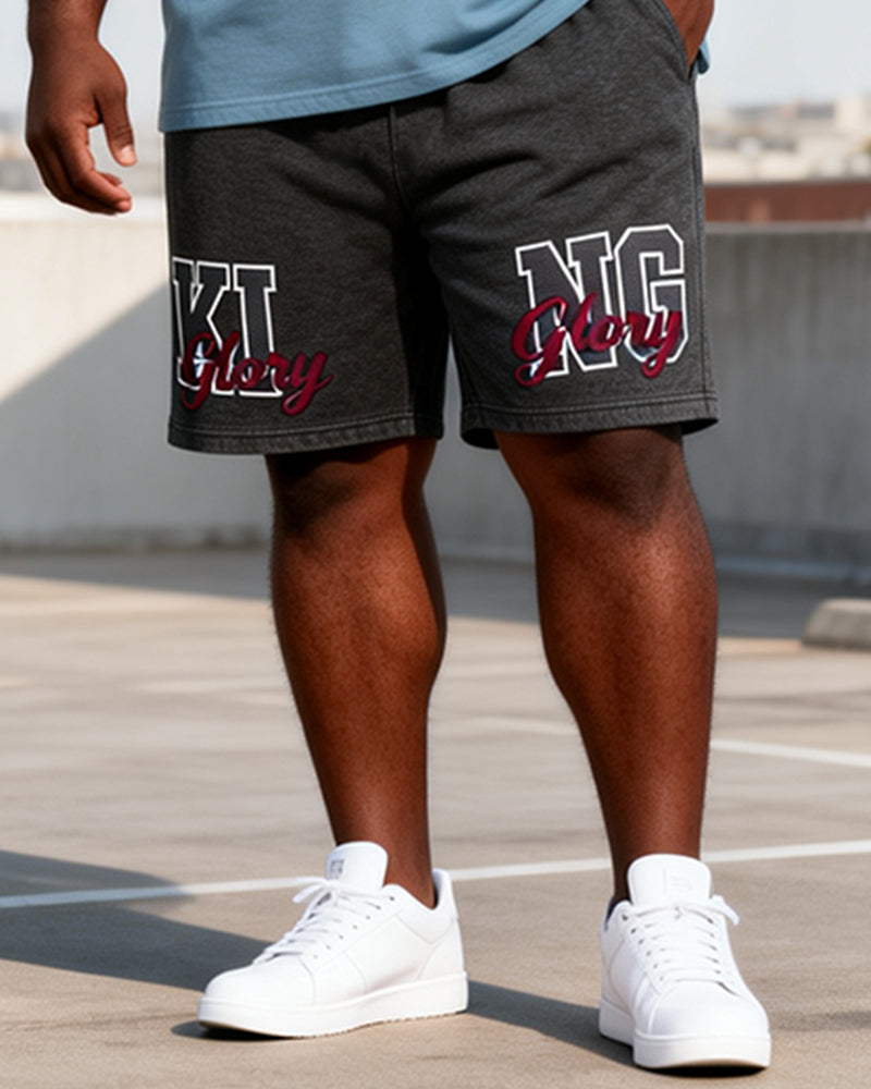 Big & Tall Men's KING Glory Alphabet Print Round Neck Short Sleeve T-Shirt Shorts Set