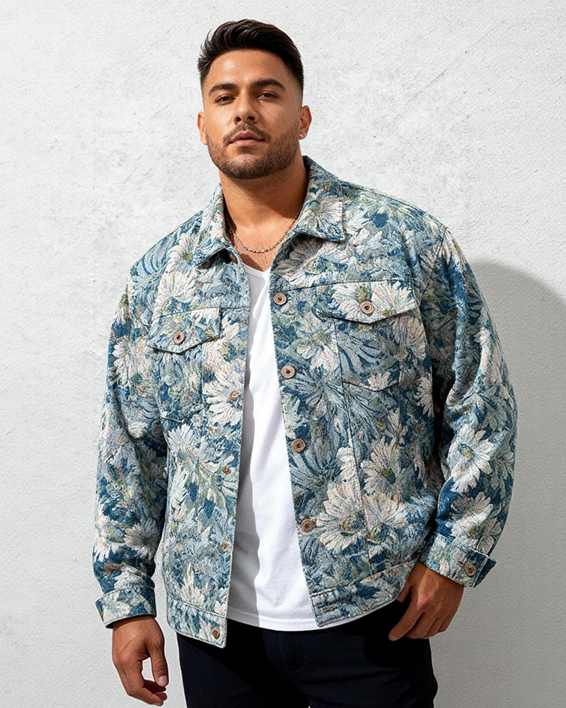 Big & Tall Men's Embroidered Denim Jacket Coat M-4XL