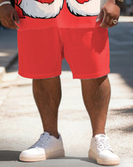 Big & Tall Men's Santa Claus Muscle Cosplay Printed Short Sleeve Shirt Shorts Set