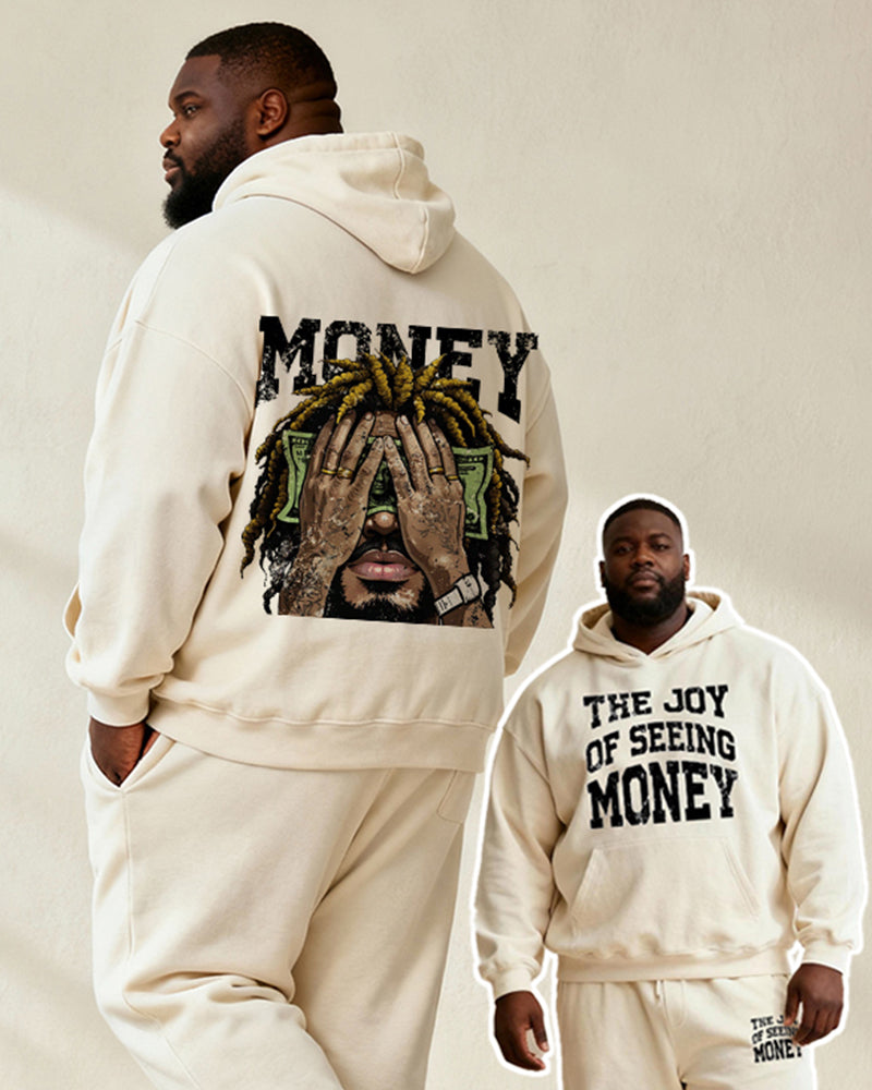 Big & Tall Men's Off-White "MONEY" Cartoon Print Hoodie Set