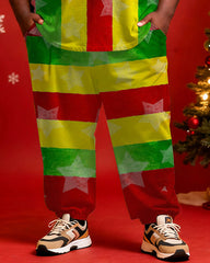 Big & Tall Men's Santa Claus Color Striped Graffiti Print Long Sleeve T-Shirt Pants Set