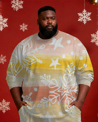 Big & Tall Men's Christmas Gradient Snowflake Print Long Sleeve T-shirt Pants Set