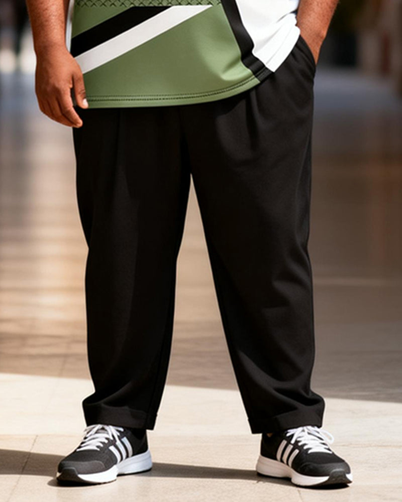 Big & Tall Men's Green Black And White Geometric Contrast Printed T-Shirt Pants Set
