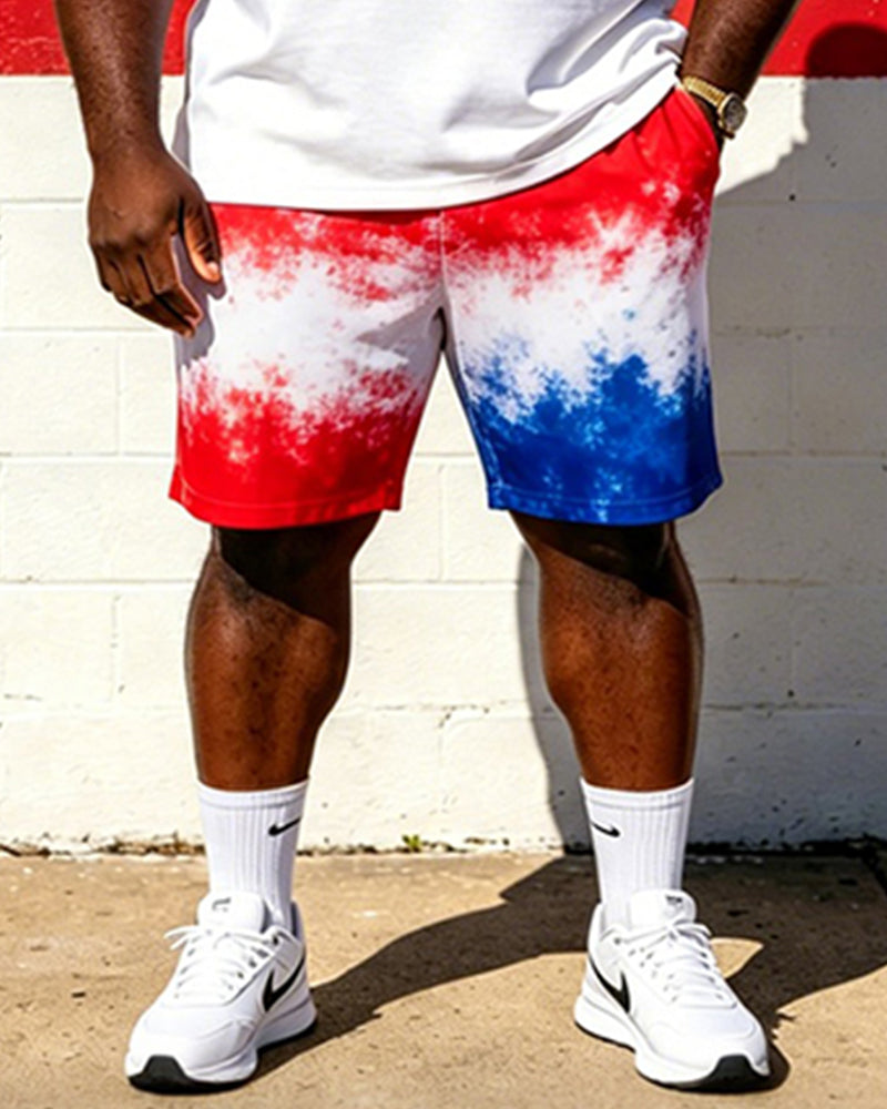 Big & Tall Men's American Flag Colorblock Printed POLO Short Sleeve Shorts Set