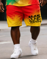 Big & Tall Men's1865 Juneteenth Red, Yellow And Green Gradient Printing Round Neck Short Sleeve T-shirt Shorts Set