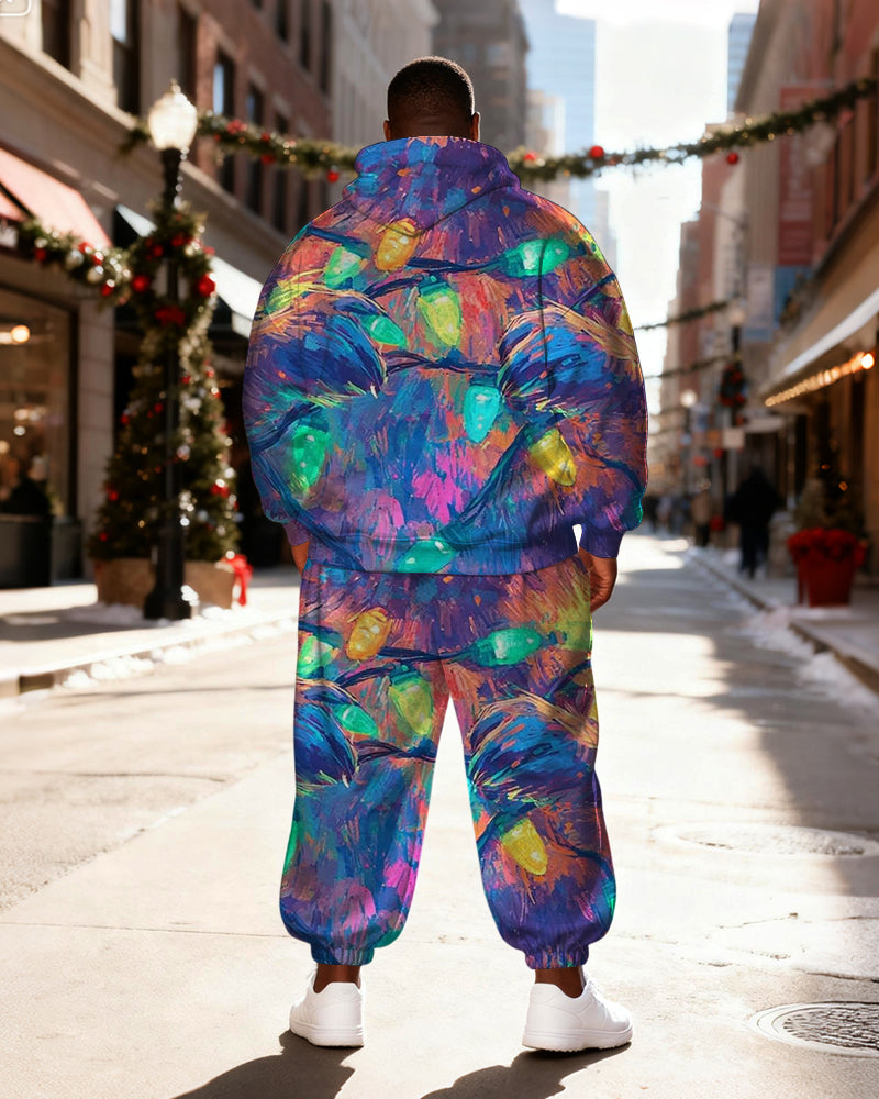 Big & Tall Men's Colorful Star Christmas Hat Raccoon Print Hoodie Set