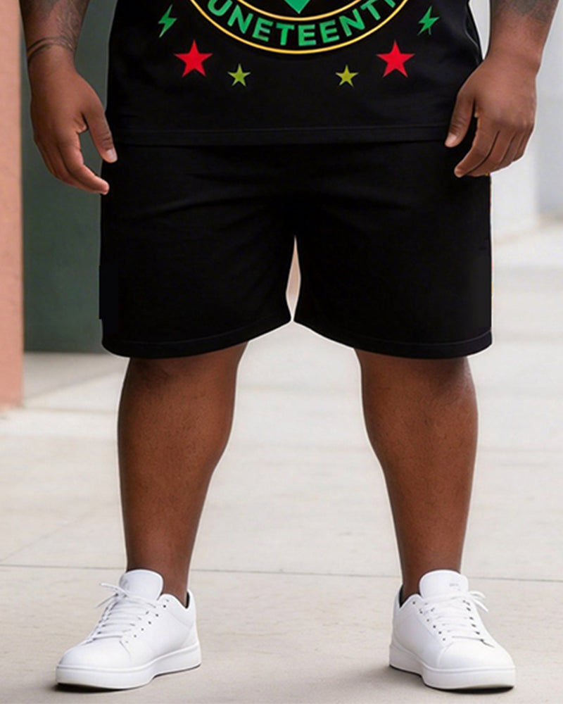 Big & Tall Men's Happy Juneteenth Fist Print POLO Short Sleeve Shorts Set