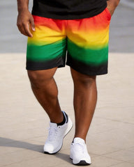 Big & Tall Men's "I LOVE MY WIFE SO MUCH" Gradient Printed Round Neck Short Sleeve T-shirt Shorts Set