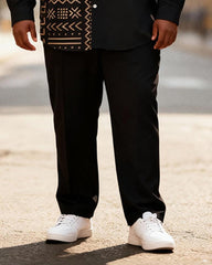 Big & Tall Men's Black Brown Pattern Asymmetric Stitching Printed Long Sleeve Shirt Pants Set