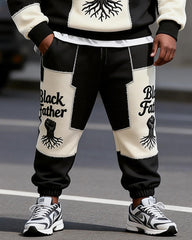 Big & Tall Men's Black Father Black And White Patchwork Printed Round Neck Sweater Set